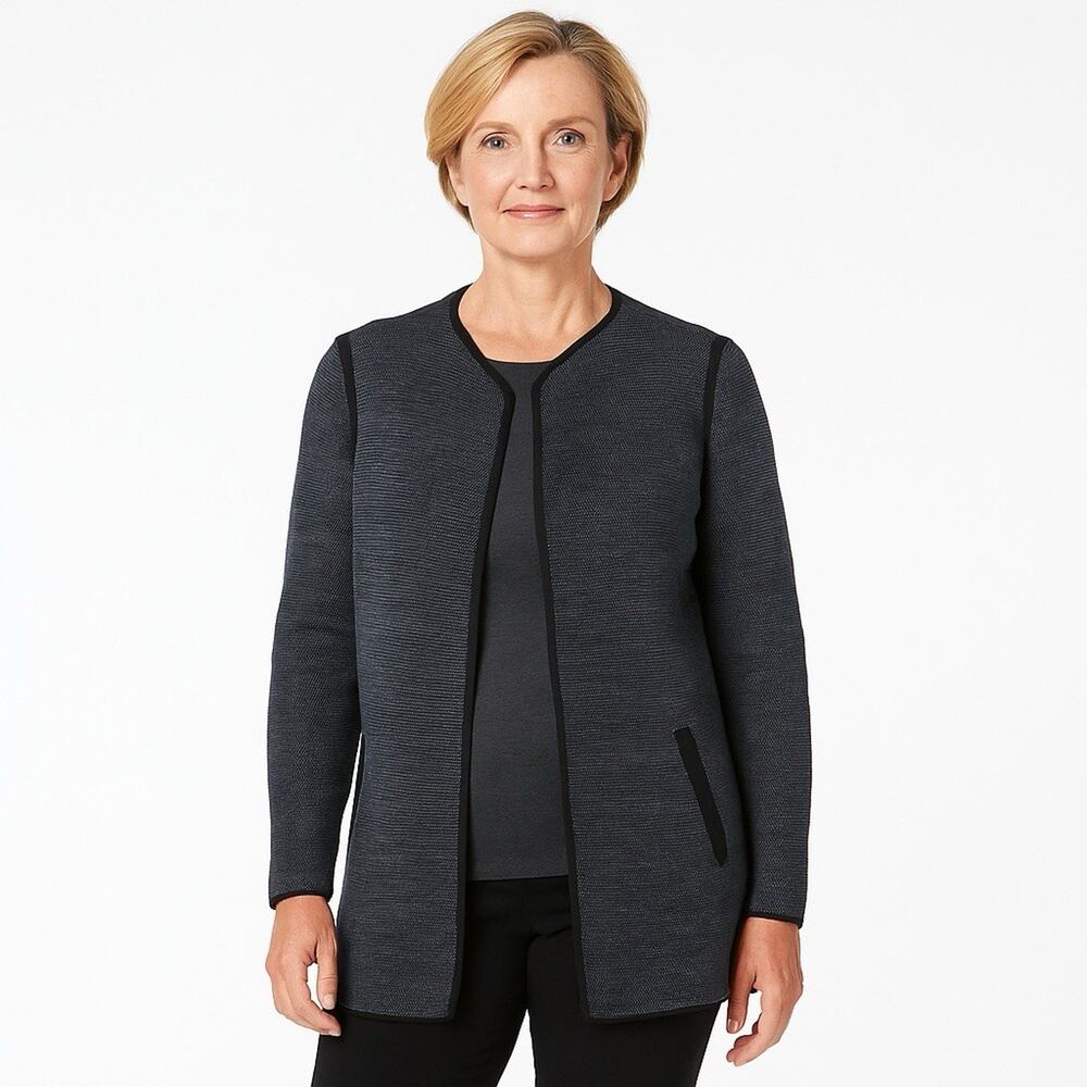 Talbots‎ Pure Merino Wool Cardigan Jacket Womens Large Open Front Pockets Gray